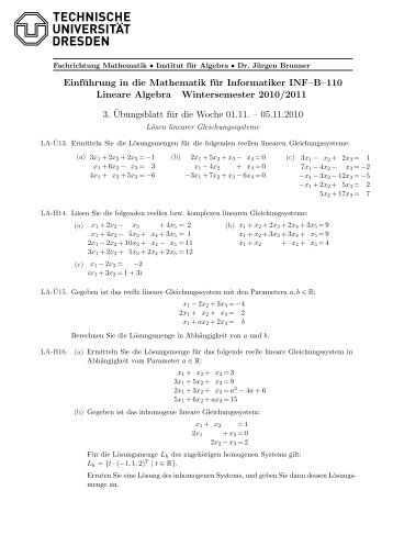 Einführung in die Mathematik für Informatiker INF–B–110 Lineare ...