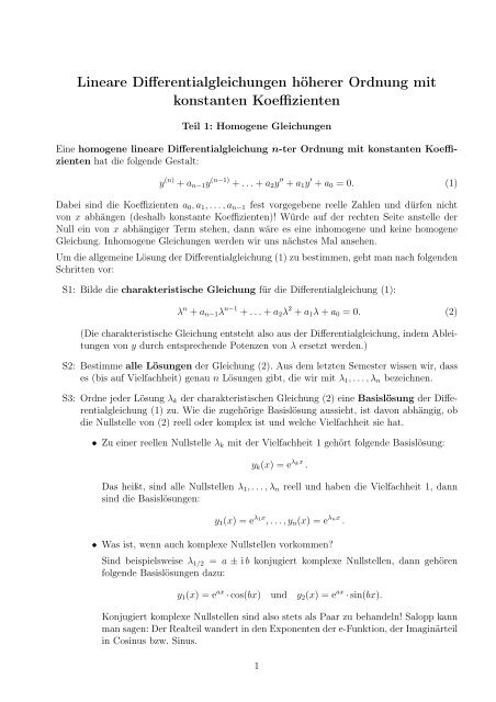 Lineare Differentialgleichungen höherer Ordnung mit konstanten ...