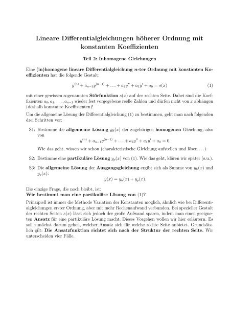 Lineare Differentialgleichungen höherer Ordnung mit konstanten ...