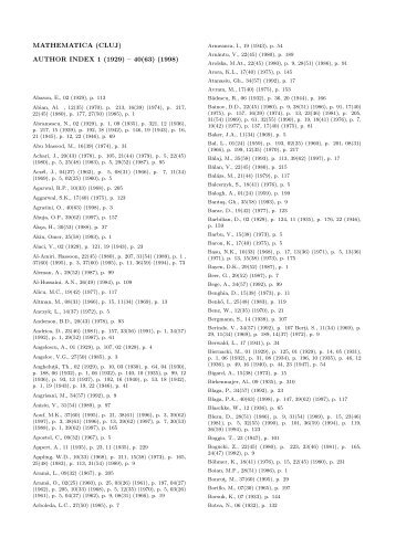 MATHEMATICA (CLUJ) AUTHOR INDEX 1 (1929) – 40(63) (1998)