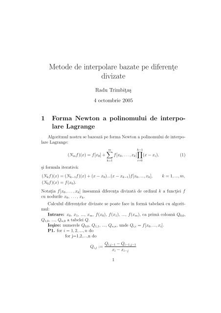 Metode de interpolare bazate pe diferente divizate