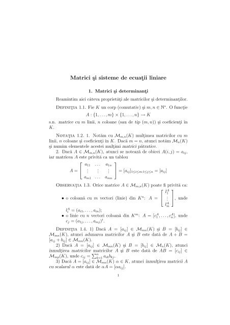 Matrici si sisteme de ecuatii liniare