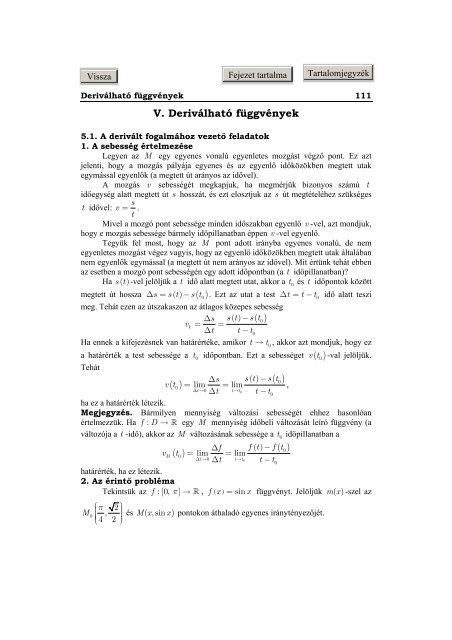 A derivált fogalmához vezető feladatok ...