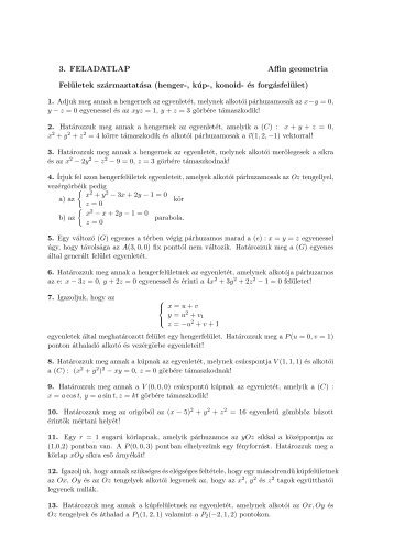 3. FELADATLAP Affin geometria Felületek származtatása (henger ...