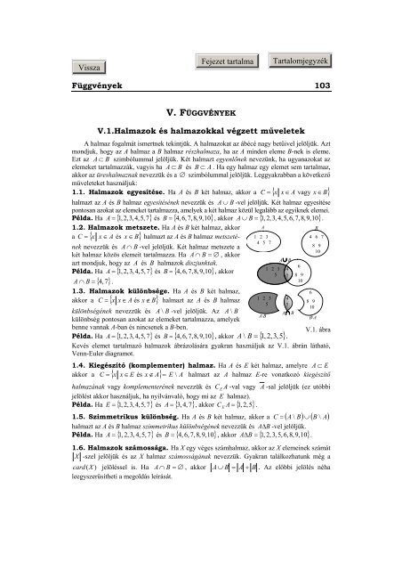 V.1. Halmazok és halmazokkal végzett műveletek ...