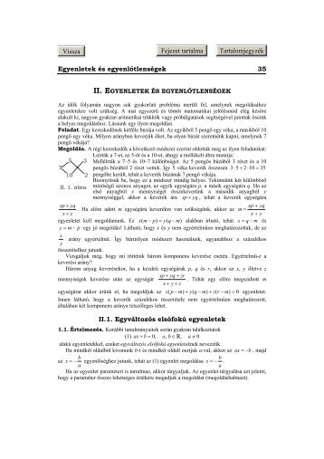 Egyenletek és egyenlőtlenségek 35 II.1. Egyváltozós elsőfokú ...