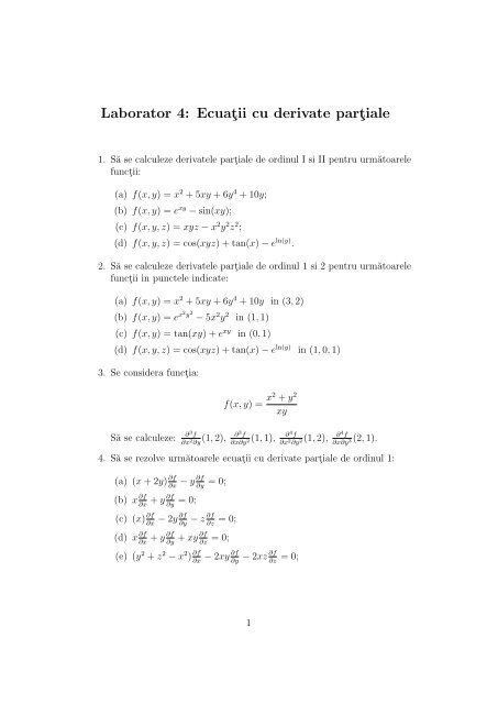 Laborator 4: Ecuatii cu derivate partiale