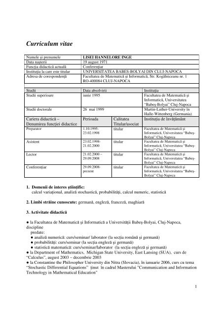 Curriculum Vitae, List of Publications
