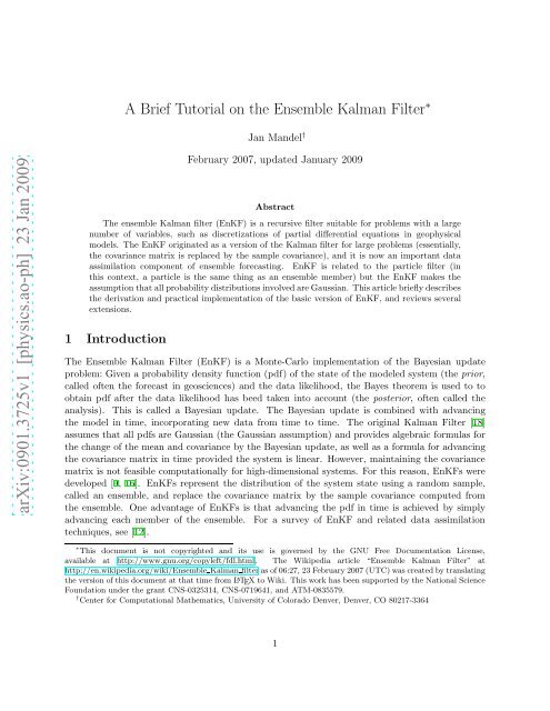 A Brief Tutorial on the Ensemble Kalman Filter