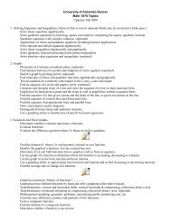 University of Colorado Denver Math 1070 Topics Updated: Fall 2009 ...