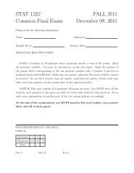 STAT 1222 FALL 2011 Common Final Exam December 09, 2011