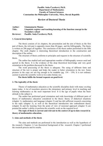 Doctoral thesis review report