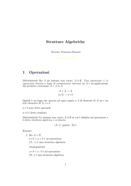 Strutture Algebriche 1 Operazioni