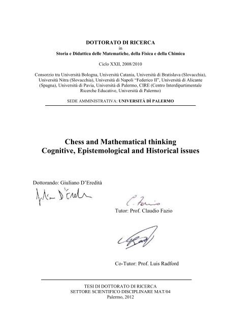 Chess and Mathematical thinking Cognitive, Epistemological and ...