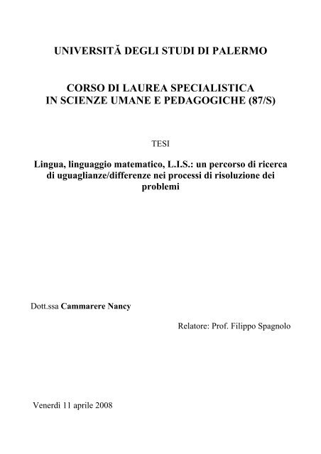 Lingua, linguaggio matematico, L.I.S. - Dipartimento di Matematica e ...