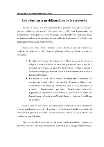 Introduction et problèmatique de la recherche, Chapitre I, Chapitre II ...