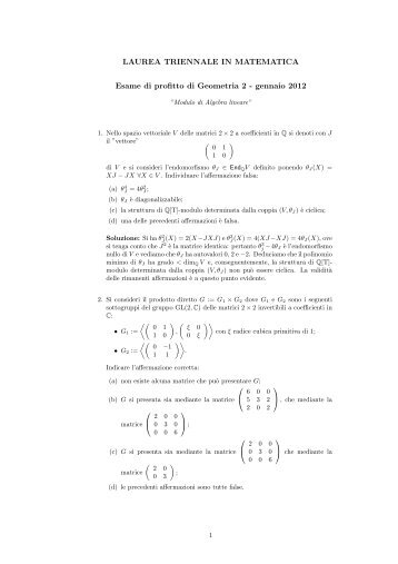 Algebra lineare - Dipartimento di Matematica e Informatica
