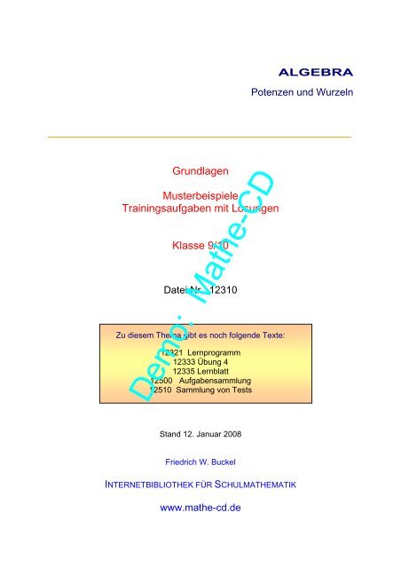 Demo: Mathe-CD - Internetbibliothek für Schulmathematik