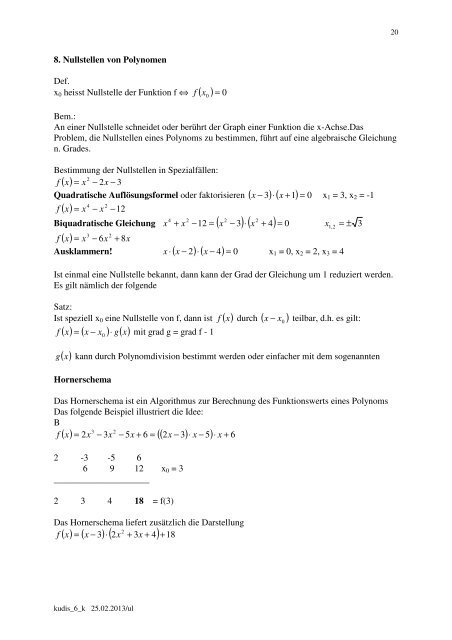 Nullstellen von Polynomen, Hornerschema