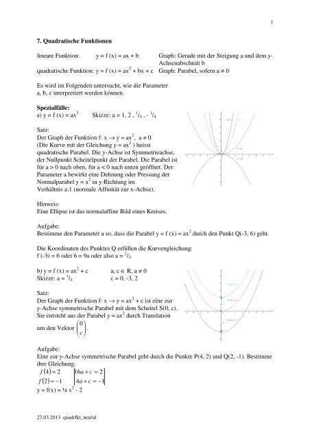 7 Quadratische Funktionen Lineare Funktion Y F X Ax B 7 Quadratische Funktionen Lineare Funktion Y F X Ax B