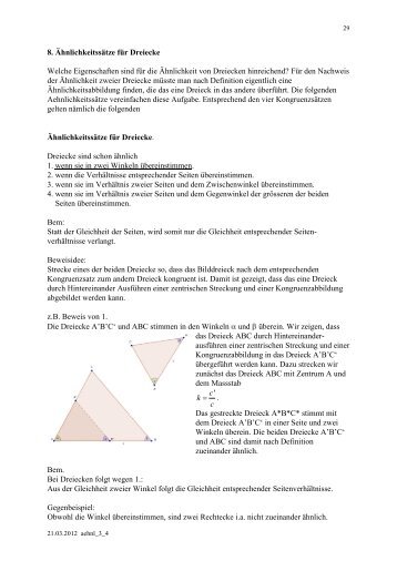 8. Ähnlichkeitssätze für Dreiecke Welche Eigenschaften sind für die ...