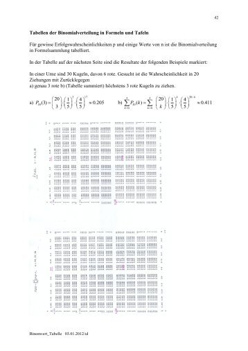 Tabelle der Binomialverteilung