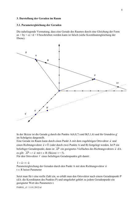 3. Die Parametergleichung der Geraden im Raum