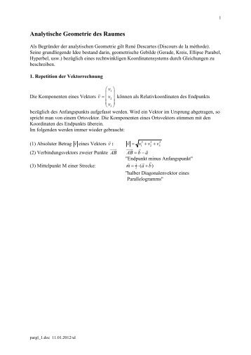 Analytische Geometrie des Raumes