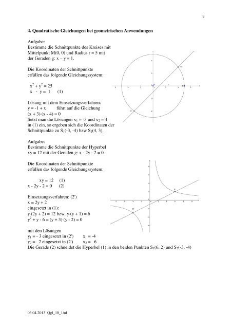 4. Quadratische Gleichungen bei geometrischen Anwendungen ...