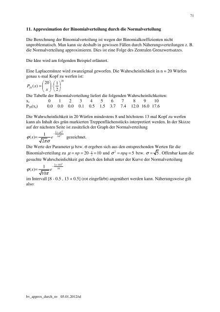Approximation Der Binomialverteilung Durch Die Normalverteilung