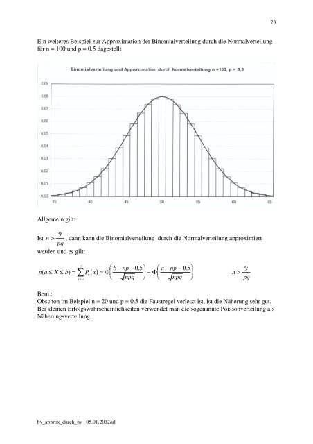 Approximation der Binomialverteilung durch die Normalverteilung