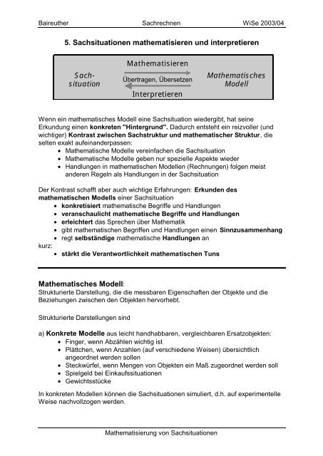 5. Sachsituationen mathematisieren und interpretieren ... - Mathematik