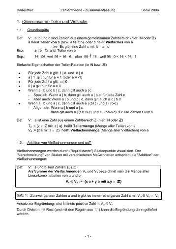 1. (Gemeinsame) Teiler und Vielfache - Mathematik