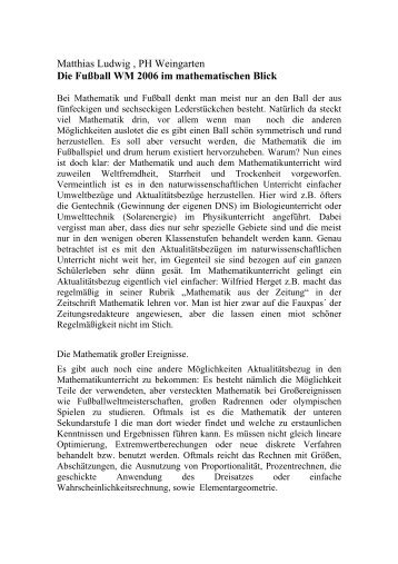 Matthias Ludwig , PH Weingarten Die Fußball WM 2006 - Mathematik