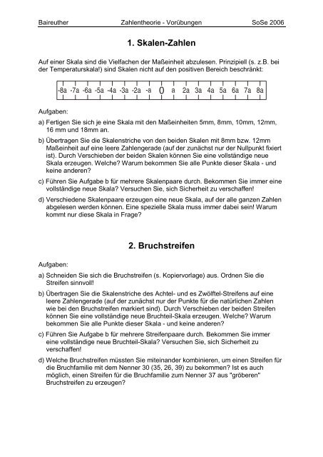 1. Skalen-Zahlen 2. Bruchstreifen - Mathematik