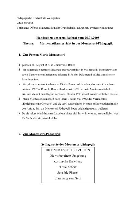 Handout zu unserem Referat vom 26.01.2005 Thema - Mathematik ...