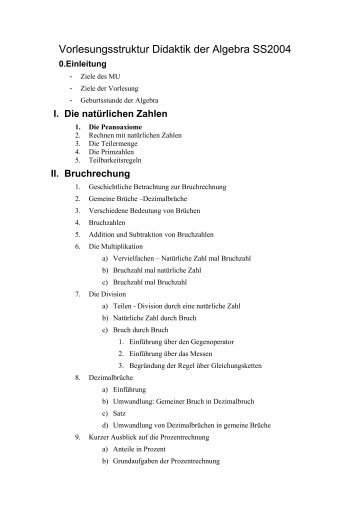 Vorlesungsstruktur Didaktik der Algebra SS2004 - Mathematik