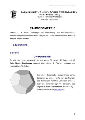 Der Würfel im Dodekaeder - Mathematik - Pädagogische ...