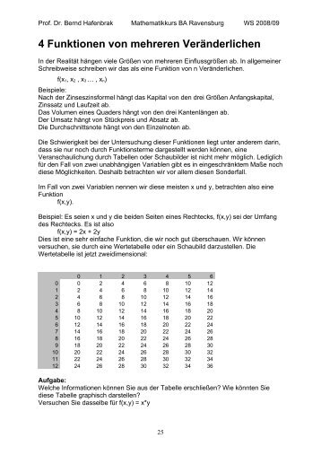 4 Funktionen von mehreren Veränderlichen - Mathematik