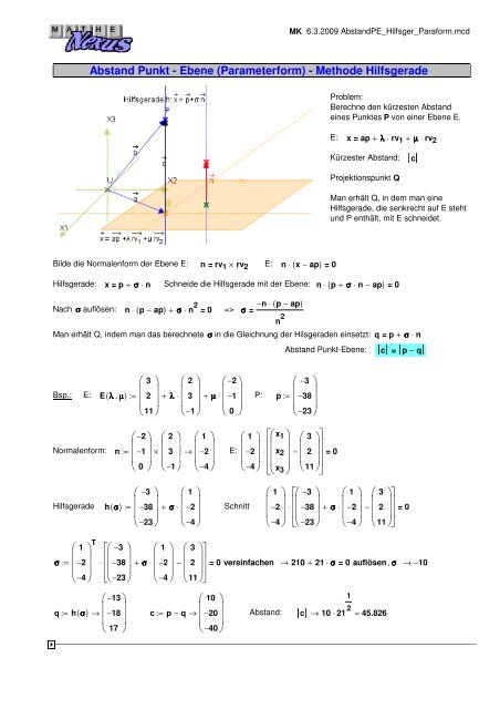 Abstand Zwischen Punkt Und Ebene Abstand Punkt - Ebene (Parameterform) - Methode - MatheNexus