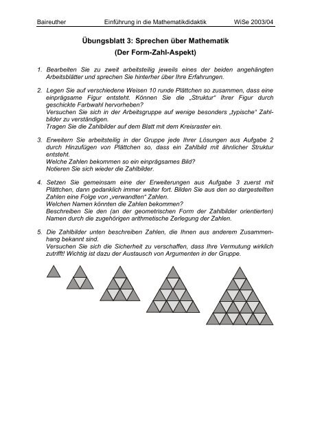 Übungsblatt 3: Sprechen über Mathematik (Der Form-Zahl-Aspekt)