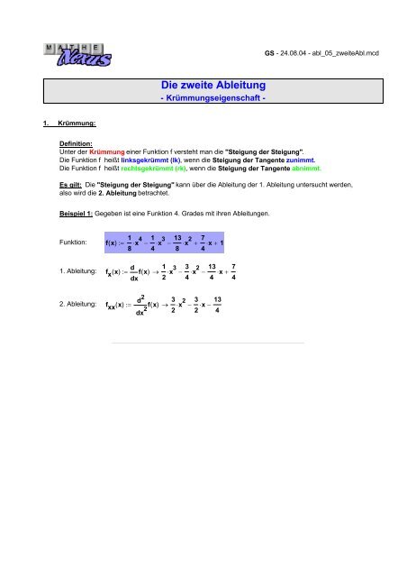Die zweite Ableitung - MatheNexus