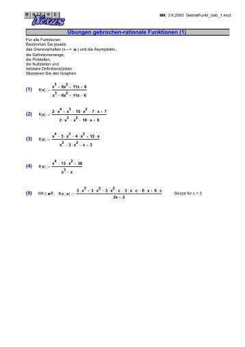 Übungen gebrochen-rationale Funktionen (1) - MatheNexus
