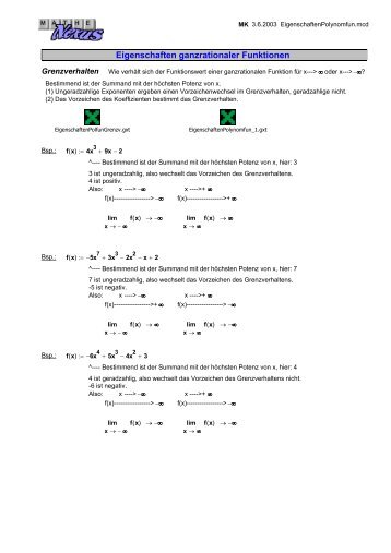 Eigenschaften ganzrationaler Funktionen - MatheNexus