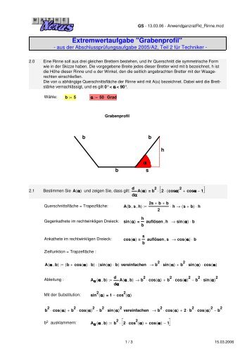 Extremwertaufgabe "Grabenprofil" - MatheNexus