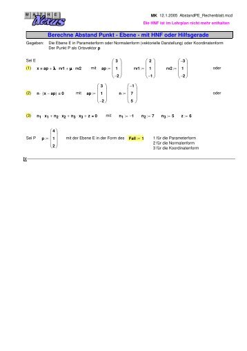 Berechne Abstand Punkt - Ebene - mit HNF oder ... - MatheNexus