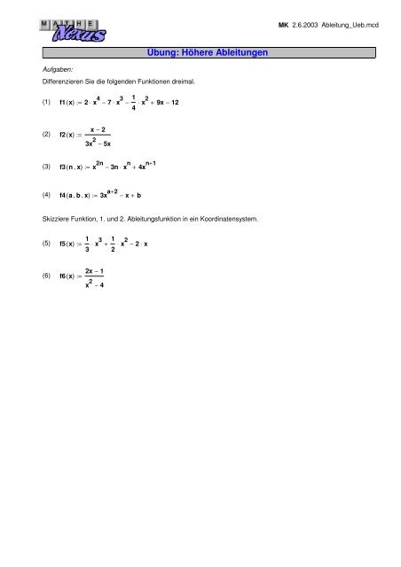 Übung: Höhere Ableitungen - MatheNexus