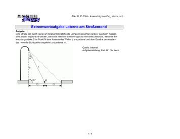 Extremwertaufgabe Laterne am Straßenrand - MatheNexus