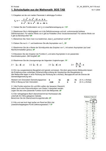 1. Schulaufgabe aus der Mathematik BOS TAB - MatheNexus