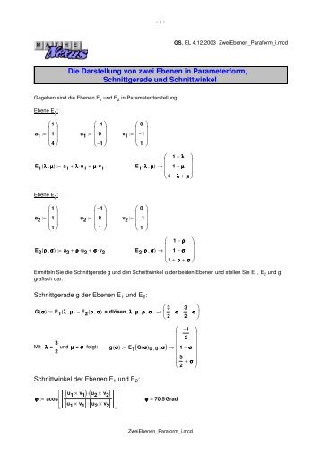 Die Darstellung von zwei Ebenen in Parameterform ... - MatheNexus